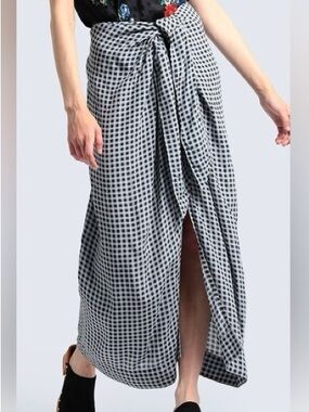 Ganni knotted plaid midi skirt